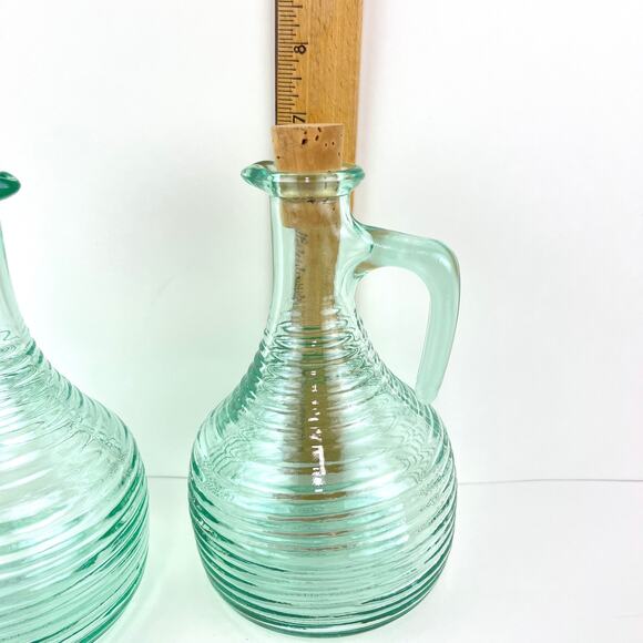 Crate and Barrel Cordoba Cruet Green Glass Set Oil and Vinegar - Picture 6 of 6